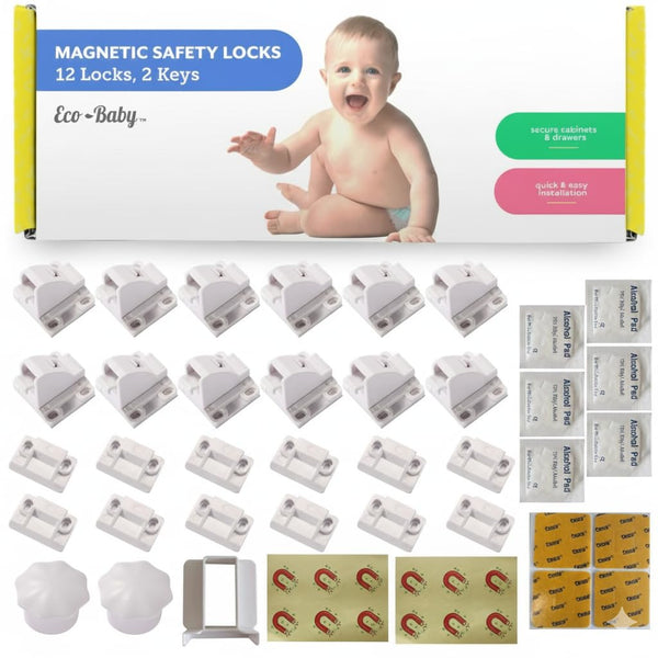 Eco-Baby Magnetic Cabinet Locks for Babies (12 Pack Locks with 2 Keys), Eco
