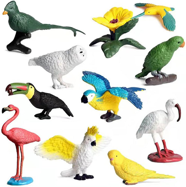 10 Pcs Simulated Bird Animals Parrot Model Figure Toys, Realistic Flamingo Birds Figurine Collection, Educational