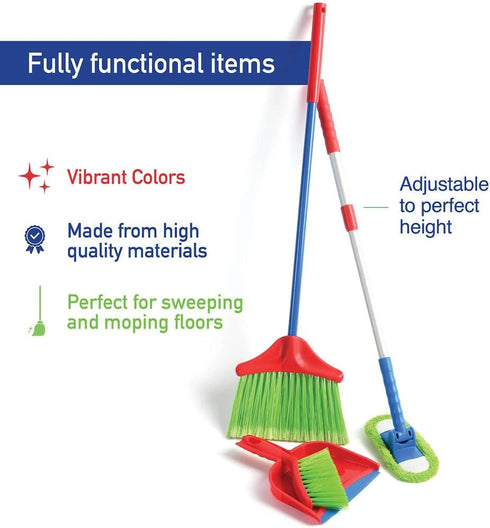 Play22 Kids Cleaning Set, 4 Piece Toy Set with Broom, Mop, Brush, Dust Pan, Great Gift for Boys & Girls