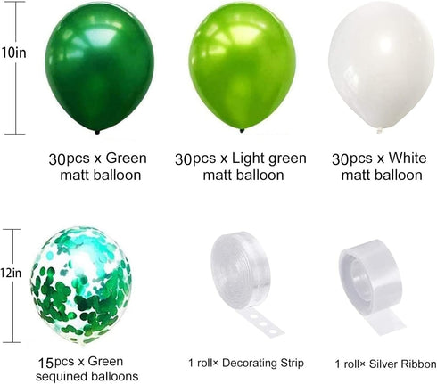 Balloon Garland Arch Kit Green, 107PCS Green White Balloon Arch Kit with Confetti Balloons for Birthday Decoration