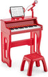 37-Key HONEY JOY Kids Piano, Red Kids Keyboard Piano w/ Music Stand & Bench, Gift for Babies w/ Microphone, Portable