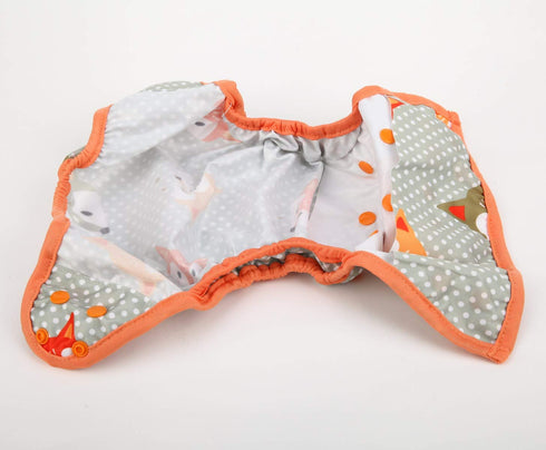 One Size Cloth Diaper Cover Snap with Double Gusset (Dots Fox)