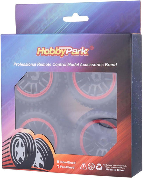HobbyPark 12mm Hex PreGlued 1/10 RC Touring Car Wheels and Tires Set, 2.55" Tall, 1.02" 26mm Wide Soft Rubber for