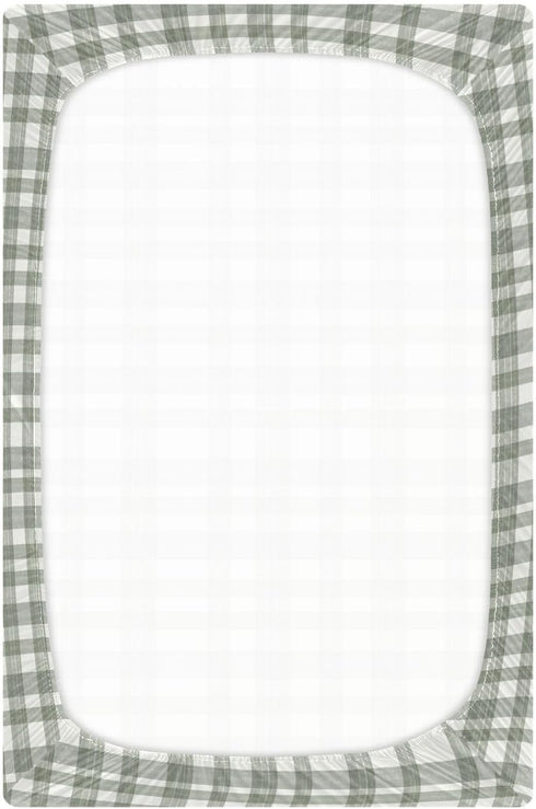 Vdsrup 39 27 5In Crib Sheets for Boys Girl Green Plaid Neutral Mini Crib Mattress Sheets Fitted, Watercolor Toddler