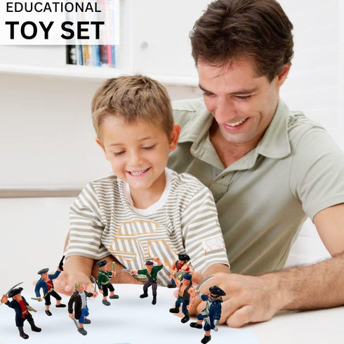 8 Piece Pirate Action Figures Playset, Assorted Poses and Weapons, Fun Party Favor for Kids (3.5 inch)