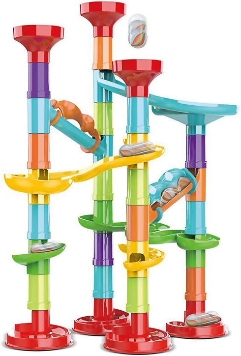 Marble Run Set | Building Blocks and Glass Marbles for Kids Ages 4-8, STEM Educational Race Game