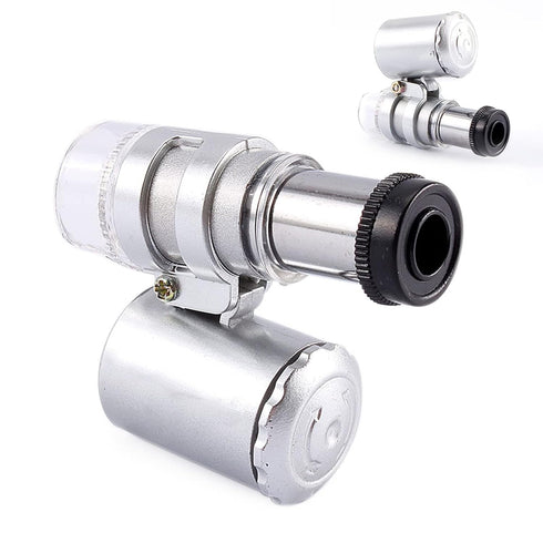 60X Microscope, Mini Pocket Microscope Portable Jewelry Magnifier with LED UV Light