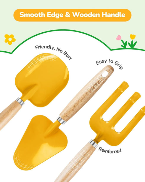 Set Grenebo Kids Gardening Toys,Includes Metal Trowel,Transplanting Shovel,Garden hat,Rake,Apron,Gloves,Watering