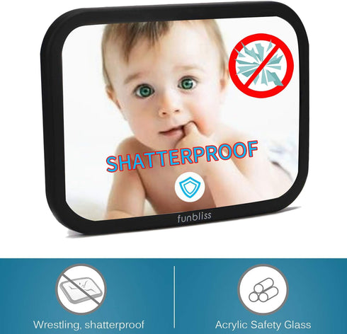 Baby Car Mirror - Most Stable Backseat Mirror with Premium Matte Finish, Secure and Shatterproof, Black