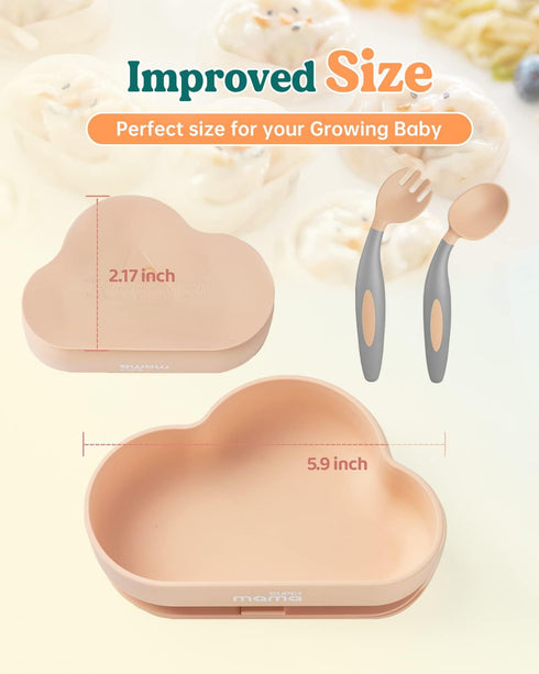 SUPERMAMA Suction Silicone Baby Feeding Set, 2 in 1 Bowls and Spoons, BPA Free, Infant Toddler Self Feeding Led Weaning