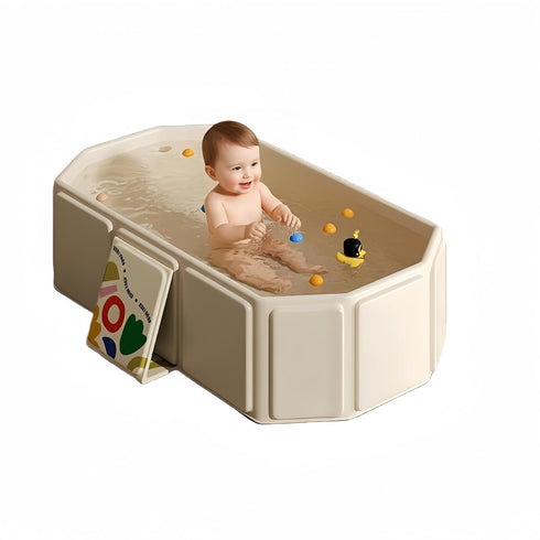 HatiLum Foldable Bathtub for Kids, Toddler Bath Tub with Drain Plug, Foldable Baby