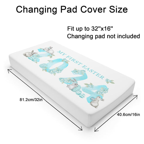 Baby's First Easter Bunny Changing Pad Covers for Boy Girl 32''x16'' Happy Easter Rabbits Eggs Floral Fitted Diaper Change Table Pad Sheets Comfort Soft Breathable Cradle & Bassinet Sheets Blue
