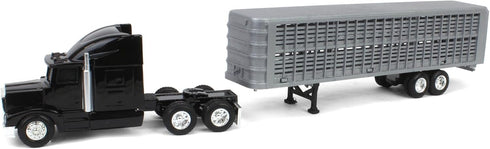 1/64 45967 ERTL Black Semi Truck with Cattle Trailer and Cattle