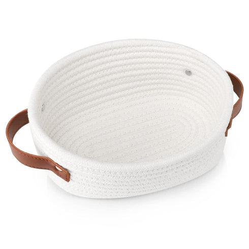 ABenkle Small Woven Basket, Mini Cotton Rope Storage Basket, Oval Decorative Toy Basket for Nursery, 9.4"