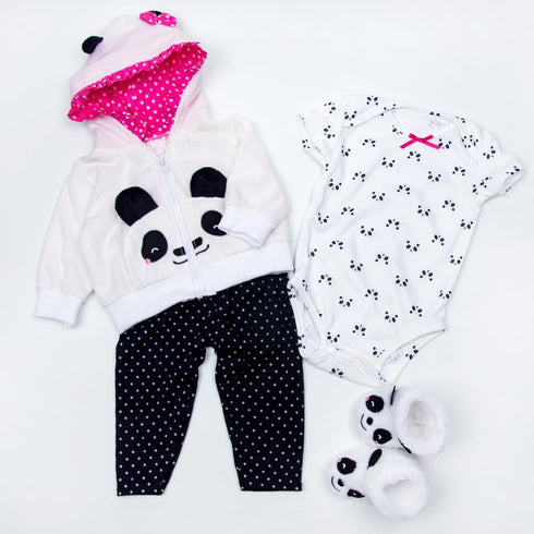 22 inch 20-23 inch 4pcs Reborn Baby Doll Clothes Outfits for Reborn Doll Girl Panda Outfit Accessories Reborn Baby