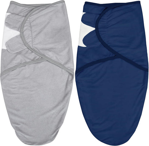 Biloban Baby Swaddles 0-3 Months for Boys Girls, Cotton Swaddle Blanket, Newborn Essentials, Grey & Navy, 2 Pack