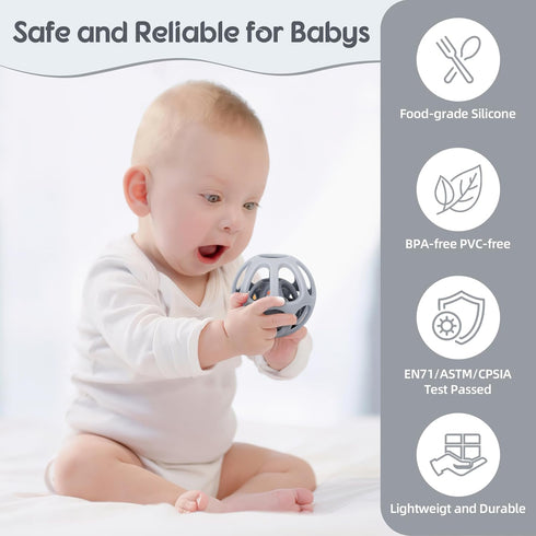 MCGMITT Baby Rattle Teething Toy, Easy Grasp Silicone Infant Ball, BPA Free Non-Toxic Soft Baby Sensory Ball Bath Toy