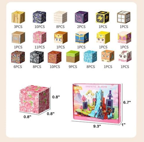 FXLYNAF 84-Piece 0.8in Set, Magnetic Blocks, Build Prince&Princess Magnet Game Stacking Building Blocks Cubes Magnets