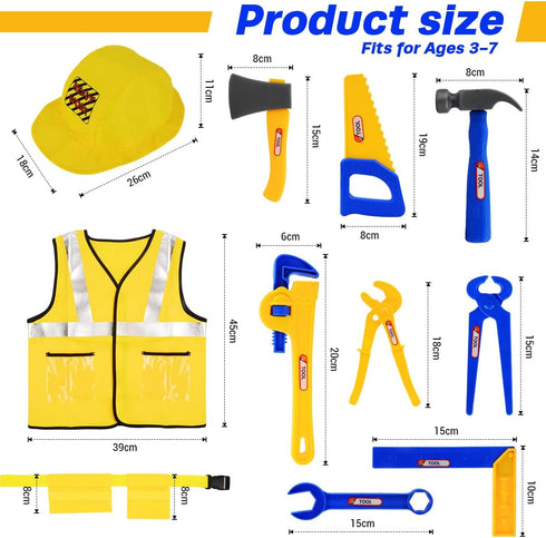 Fantspati Set, Set 3 4 5 6 7 Construction Worker Role Play Costume Dress-Up Costume Kids Construction Tool Toddler