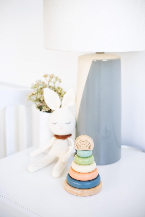 Pearhead Wooden Stacking Rainbow Toy, Montessori Toy for Baby and Toddler Ages 12+ Months, Interactive Stackable Rings