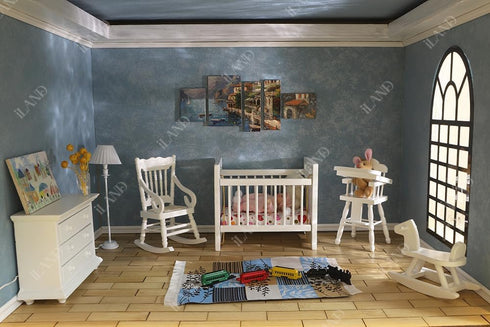 iLAND Miniature Dollhouse Furniture and Accessories, 1/12 Scale Nursery Furniture, Lovely 14pcs