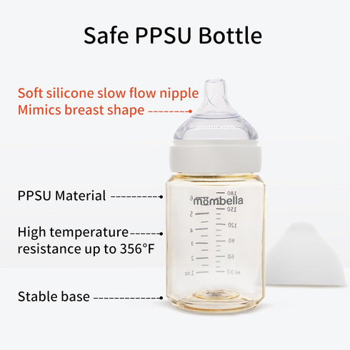 6oz, 0+ Mombella PPSU Baby Bottles Anti Colic Baby Bottle with Slow Soft Silicone Nipple, Milk Bottle for Newborn