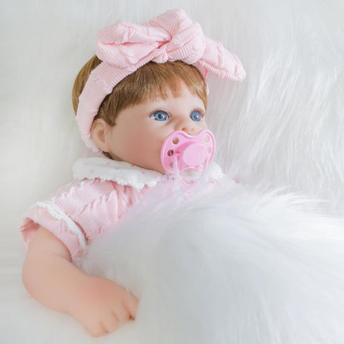 ENADOLL Lifelike Reborn Baby Doll, 16 Inch Realistic Girl with Pink Headband, Gift Set for Kids Age 3+