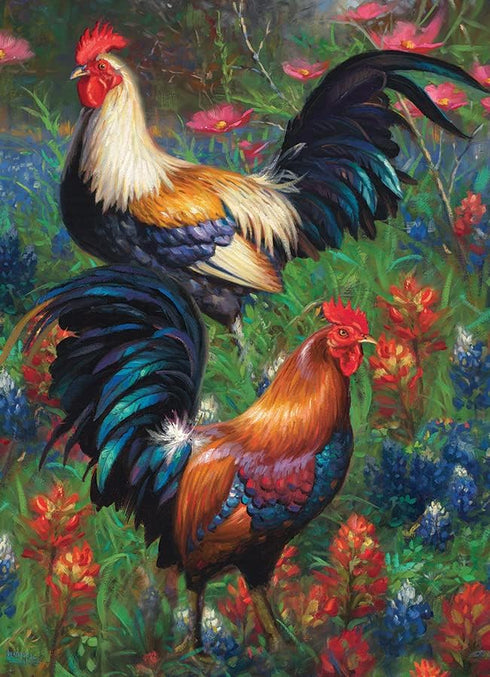 Cobble Hill 1000 Piece Puzzle - Roosters - Sample Poster Included