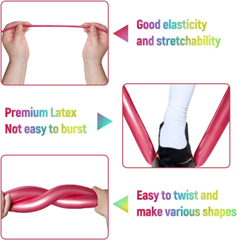 100Pcs 260 Metallic Long Balloons, Thickening Skinny Latex Twisting Balloons for Animals Modeling & Party Decorations