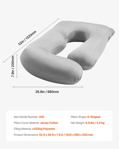 VEVOR Pregnancy Pillow, G-Shaped Maternity Pillow for Sleeping, Full-Body Support Pillow with Removable & Washable