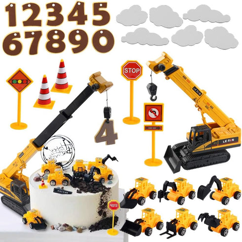 RUIYDZ 28pcs Construction Cake Topper Birthday Cake Toppers Construction Birthday Party Supplies Large