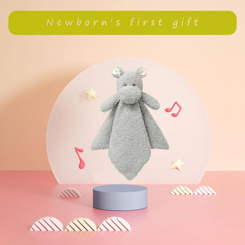 Baby Gray Hippo Soft Stuffed Animal Security Blanket, Plush Lovey Blanket for Newborn, Infant, Toddler Snuggle Blankie