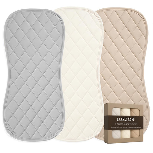 LUZZOR Changing Pad Liners 3 Pack Waterproof, Soft, Absorbent, Non-Slip, Machine Washable, Reusable