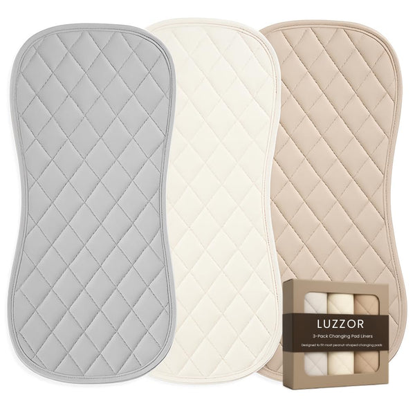 LUZZOR Changing Pad Liners 3 Pack Waterproof, Soft, Absorbent, Non-Slip, Machine Washable, Reusable