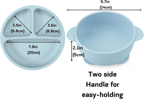 Set 11PCS PandaEar Silicone Baby Feeding | Baby Led Weaning Supplies Self Feeding Utensils | Divided Suction Plate Bowl