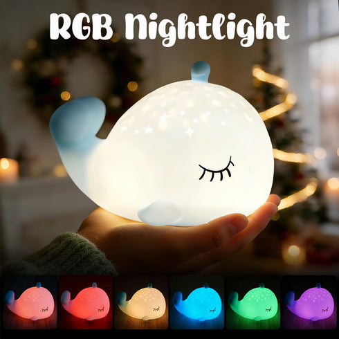 7 Cute Night Light Gifts for Kids, Colors Blue Whale Toys Cute Lamp,Soft Silicone Baby Night Light,Silicone Whale