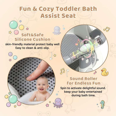 Wanchouse 6 Baby Bath Seat for Babies Months & Up, Non-Slip Toddler Bath Seat with Suction Cup, Safe and Comfortable