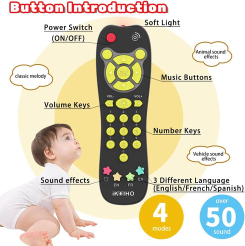 Baby Remote Control Toy, Realistic Toddler TV Remote with Light & Sound, Educational Musical Gift for 6M+ (Black)