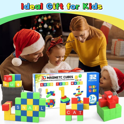 32PCS Magnetic Building Blocks for Kids Ages 3-5 - 1 Inch Magnet Blocks for Toddler, Montessori Toy, Preschool STEM