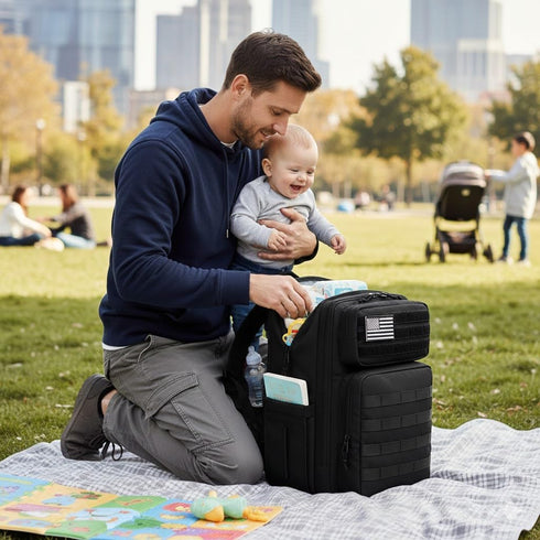 LORADI Dad Diaper Bag with Insulated Pockets, Stroller Clips and Luggage Sleeve for Travel, Large Tactical Diaper Bag