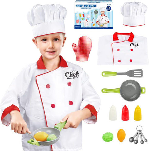 Chef Costume for Kids, Cook Role Play Dress -Up Set With Realistic