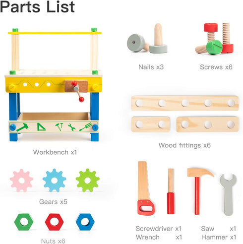 Set 3 ROBUD Wooden Tool Workbench Toy for Kids & Toddlers, with Wood Tool Gift for Boys Girls Year Old and Up,Blue