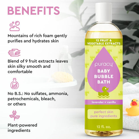 98.75% 12 Oz Puracy Bubble Bath for Children, Gently Scented with Real Lavender & Vanilla, Natural Baby Bubble Bath