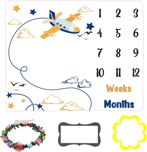 Baby Memory Blanket, Airplane Sky Pilot Baby Age Blanket Monthly Baby Blanket Milestone Blanket Swaddle Blanket, 48x40 Inch Baby Growth Chart Photo Background Baby Blanket BTLSLY422 by LYLYCTY