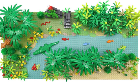 2 (10 Inches Rainforest Jungle Trees Building Blocks Bricks with Base Plates for Each), Forest Garden Plants Flowers