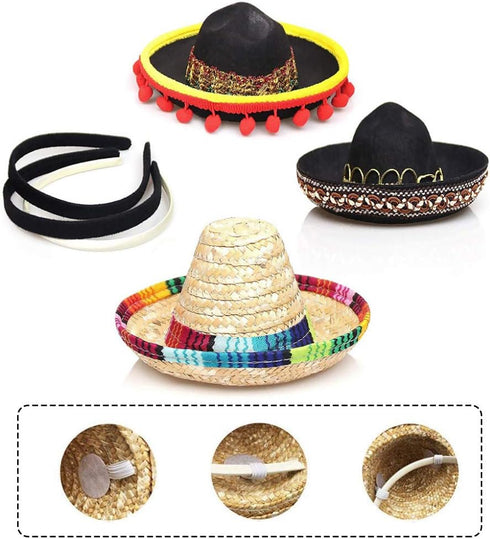 4 Pieces Mini Mexican Sombrero Hats, Straw Sombreros for Fiesta Carnival Mexican Theme Party Decorations