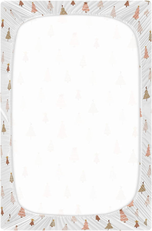 Sheet,52x28IN Pfrewn Christmas Crib Sheets for Boys Girls Pastel Christmas Tree Pink Forest Fitted Crib Sheet Fits