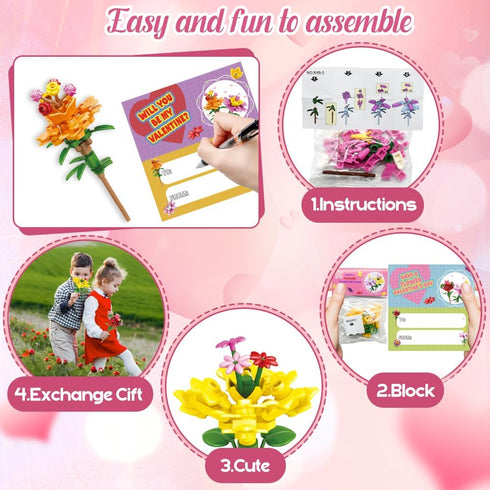 UMEELR 24 Packs Flowers Building Blocks, DIY Flower Pre Filled Easter Egg Surprise Toys for Basket Stuffers Classroom