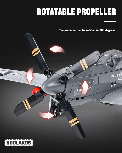P-51 Mustang Fighter Bomber Building Blocks Set, Military WW2 Airplane Toy, Collectible WW2 Army Model for Children