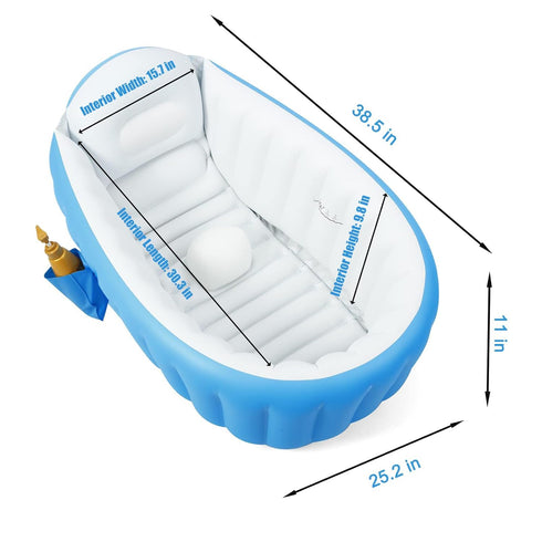 PandaEar Baby Inflatable Bathtub, Portable Travel Baby Infant Bath Tub Toddler Bathtub with Air Pump, Foldable Non-Slip Shower Basin Mini Air Swimming Pool for Newborn (Blue) by PandaEar